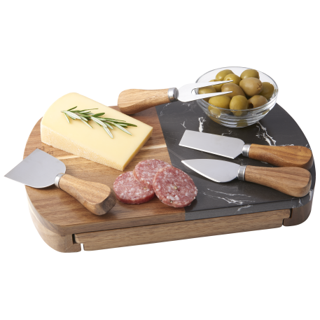 Black Marble Cheese Board Set with Knives