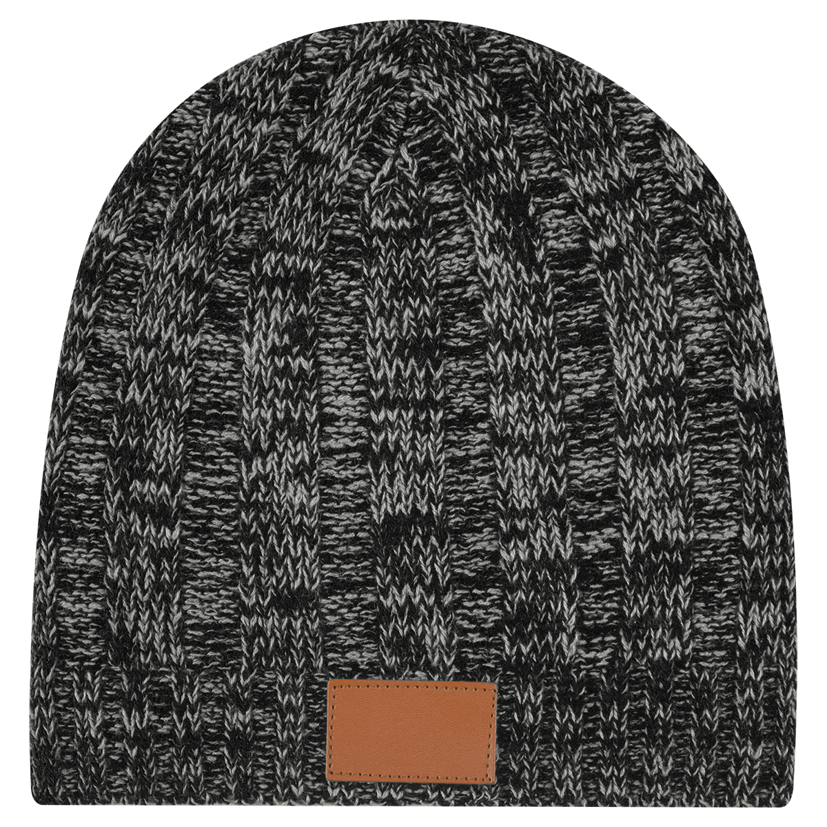 Knit Beanie With Leatherette Patch