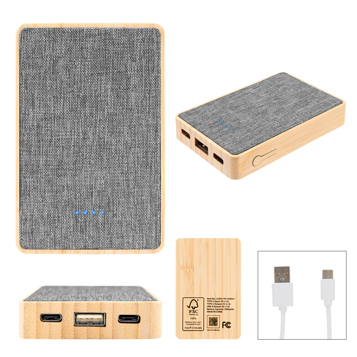 5000 mAh Bamboo & rPET Power Bank