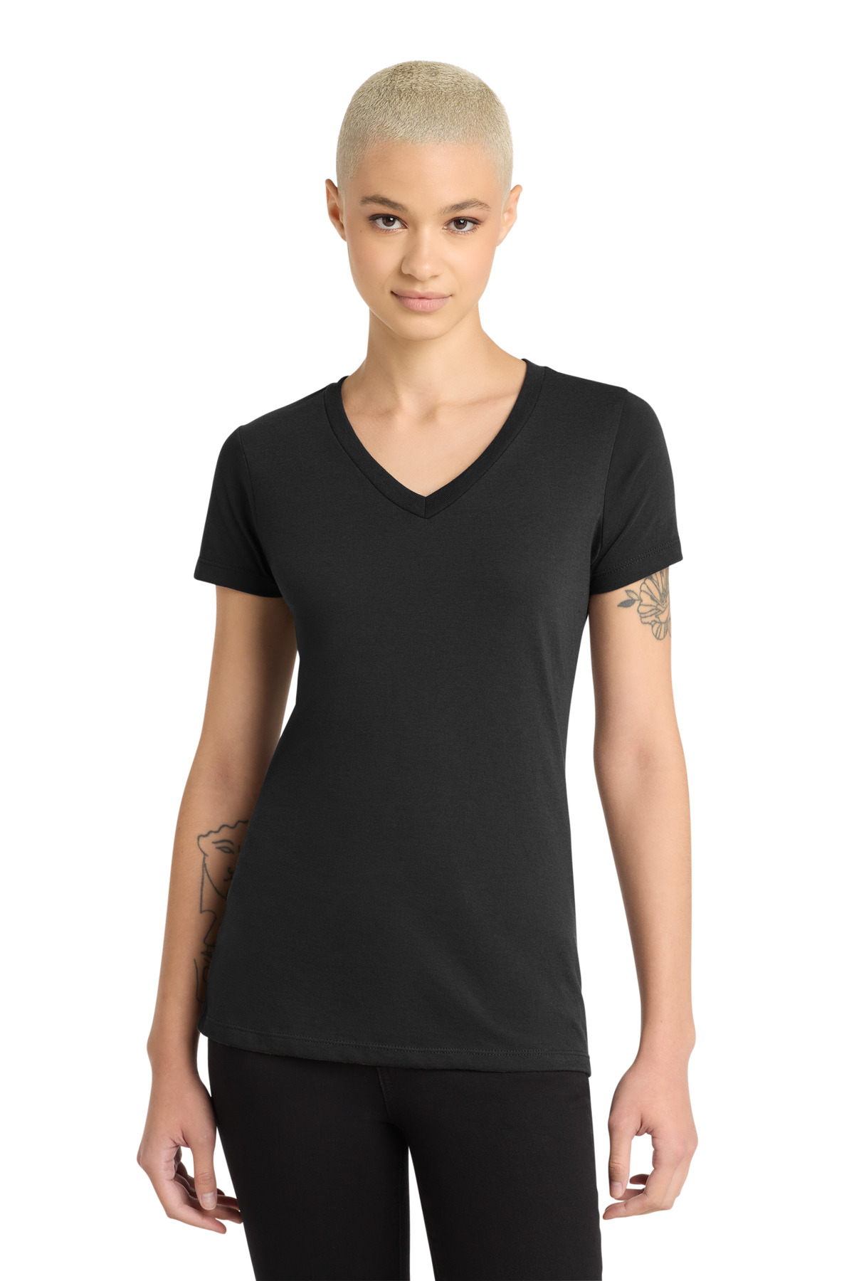 District Womens Perfect Blend CVC V-Neck Tee. DM1190L
