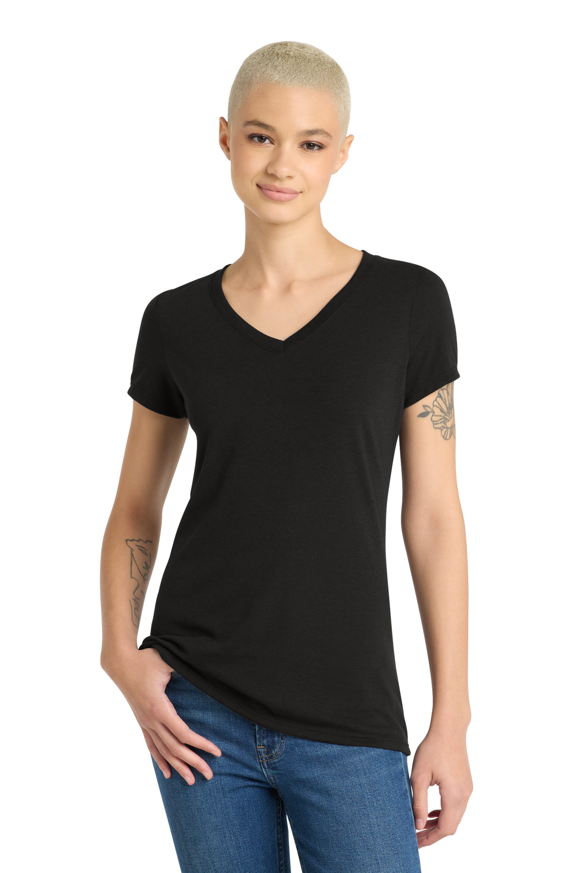 District Womens Perfect Tri V-Neck Tee. DM1350L