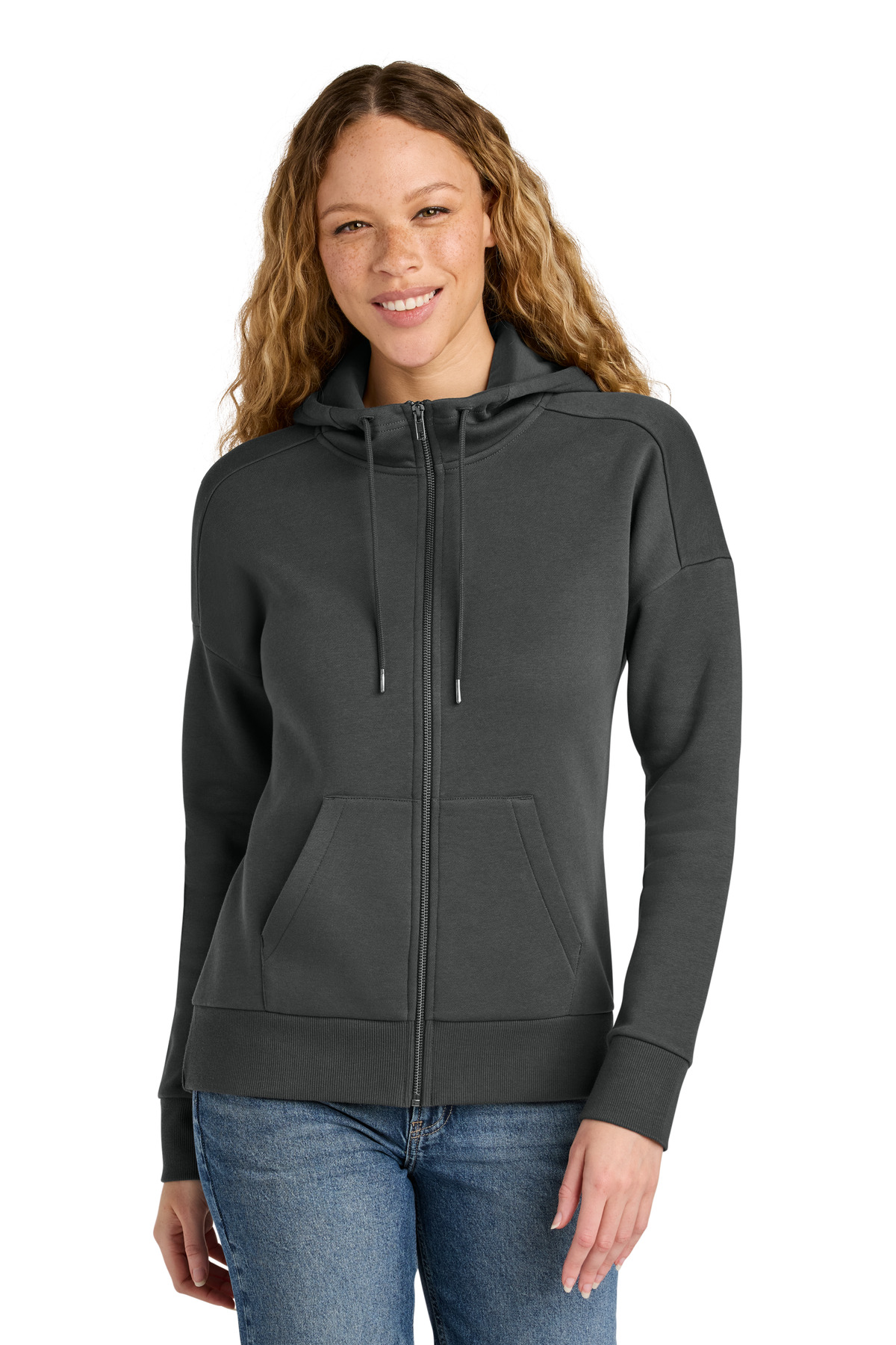 District  Womens Perfect Weight  Fleece Drop Shoulder Full-Zip Hoodie DT1104