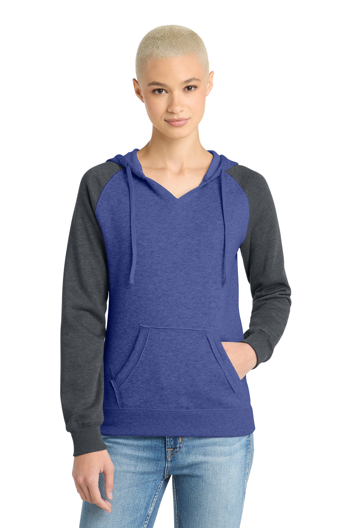 District Womens Lightweight Fleece Raglan Hoodie.  DT296