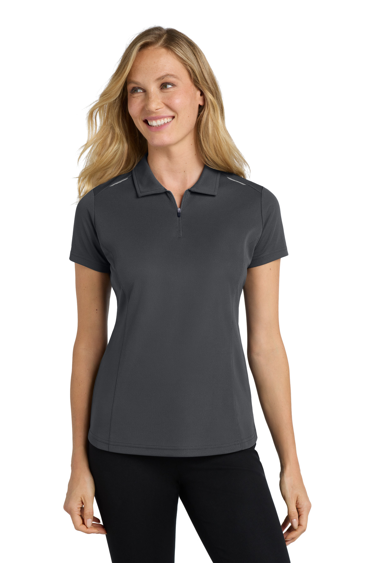 Port Authority Womens Pinpoint Mesh Zip Polo. L580
