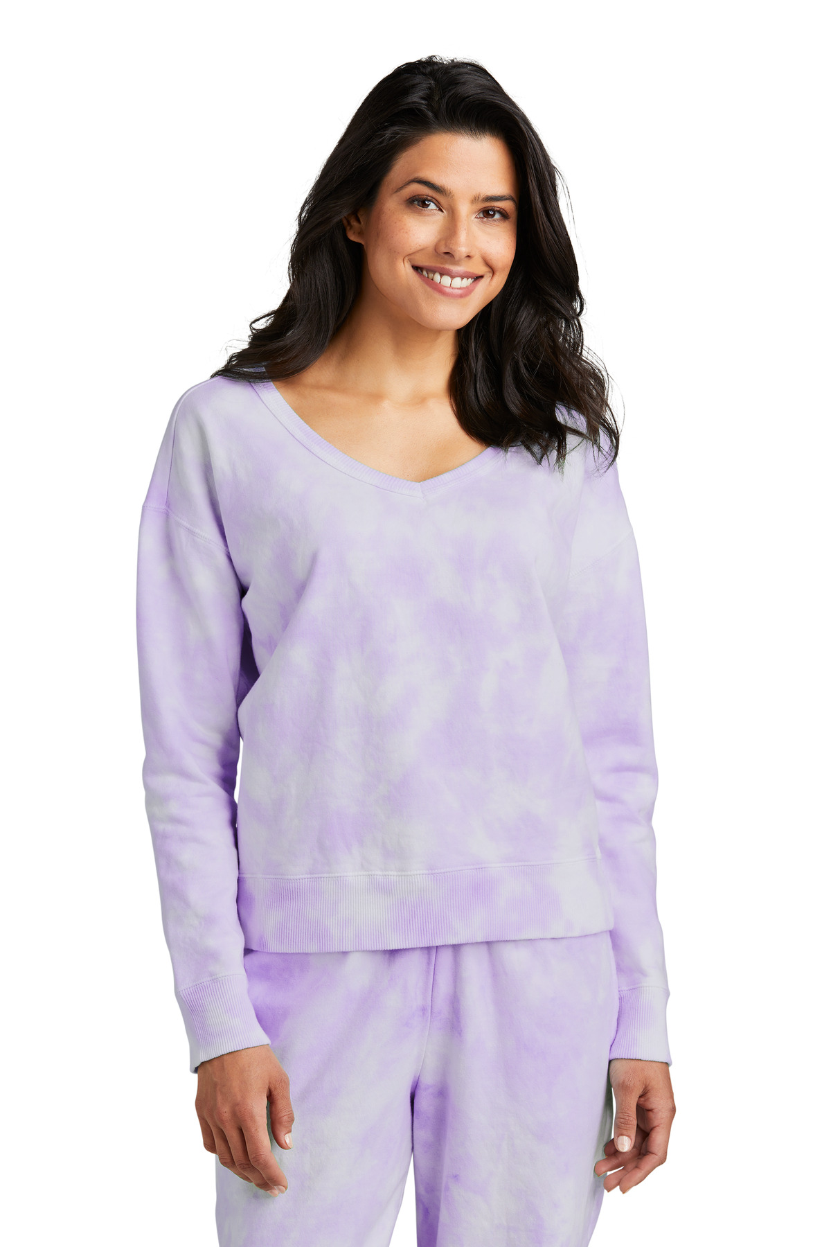 Port & Co Womens Beach Wash Cloud Tie-Dye V-Neck Sweatshirt LPC140V