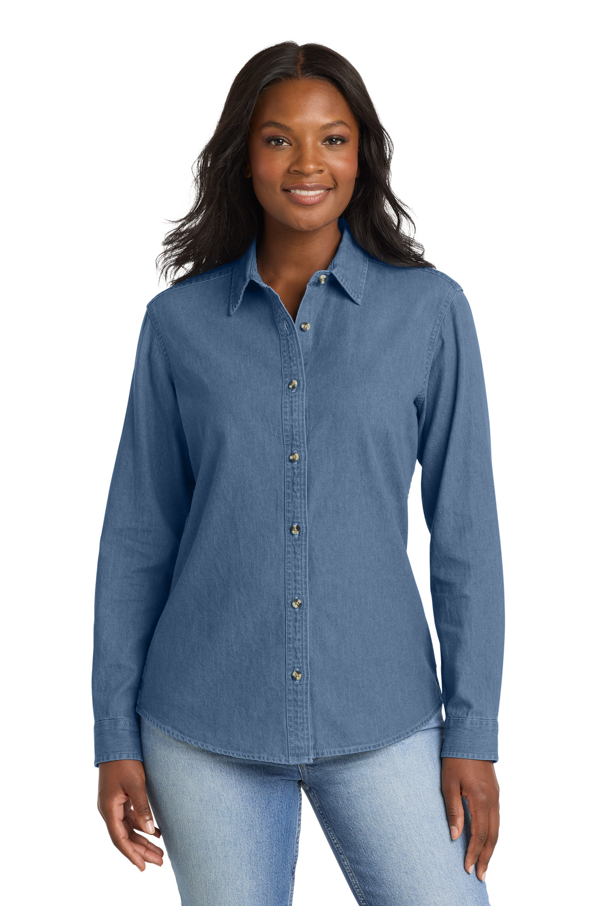 Port & Co Womens Long Sleeve Value Denim Shirt.  LSP10