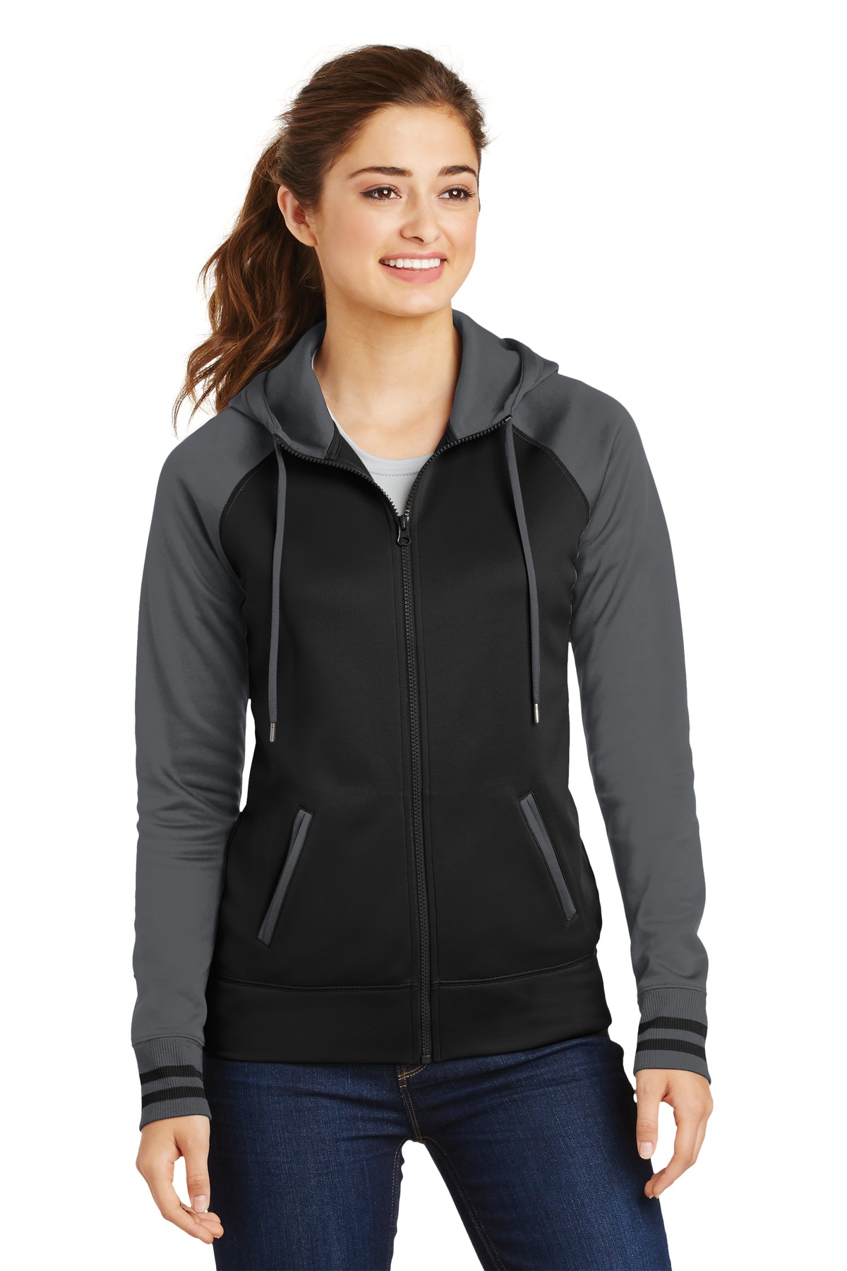 Sport-Tek Womens Sport-Wick Varsity Fleece Full-Zip Hooded Jacket. LST236
