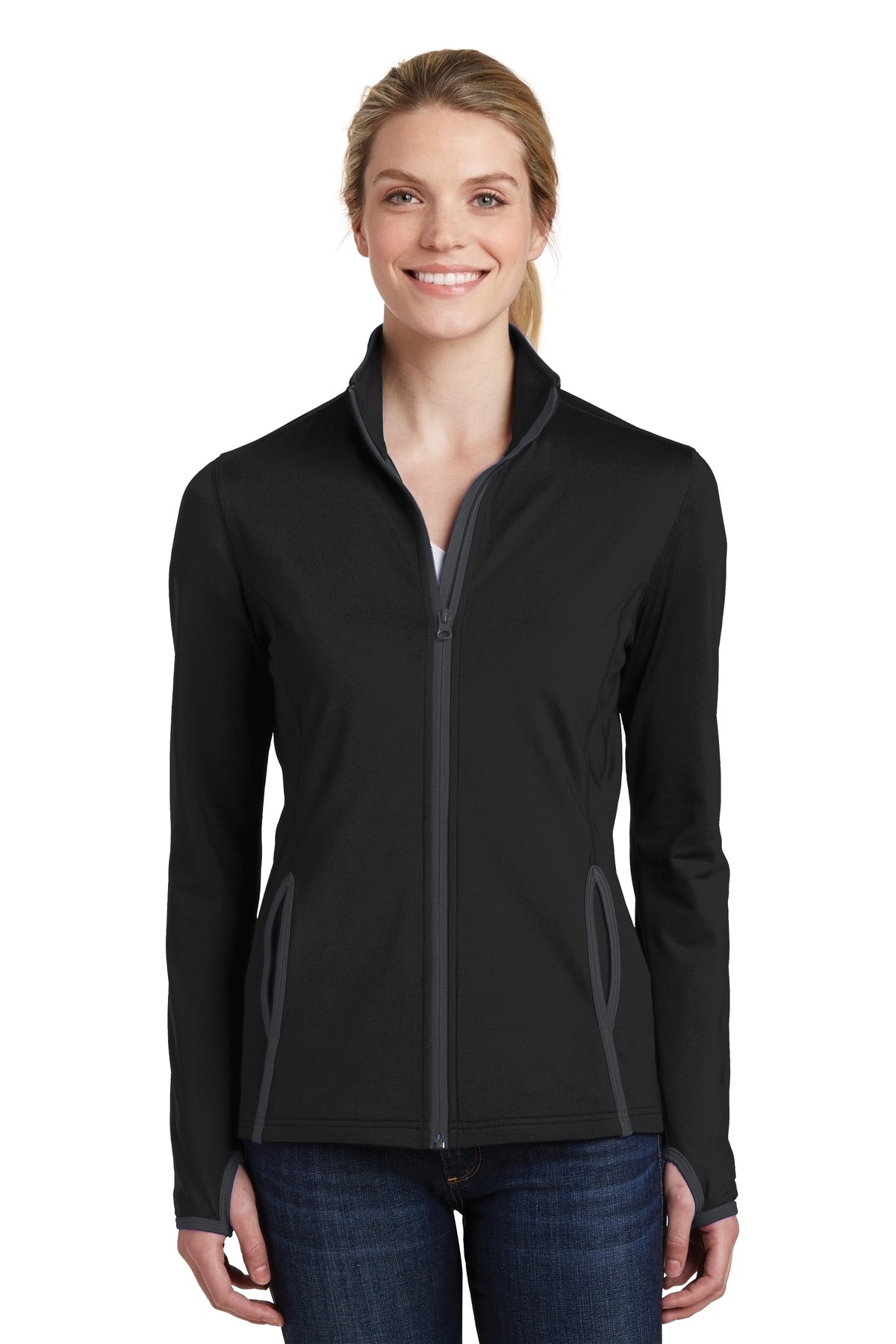 Sport-Tek Womens Sport-Wick Stretch Contrast Full-Zip Jacket.  LST853