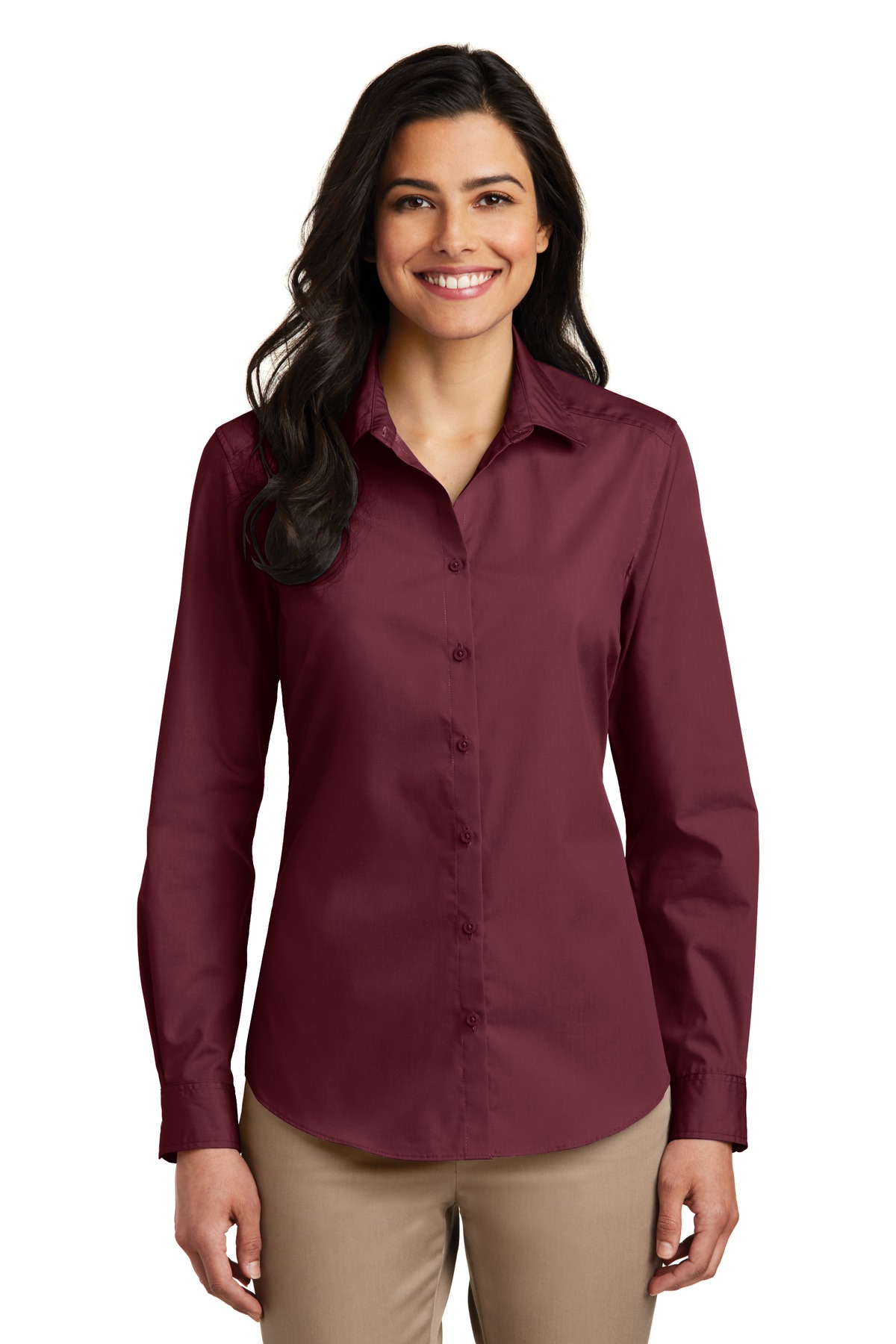 Port Authority Womens Long Sleeve Carefree Poplin Shirt. LW100