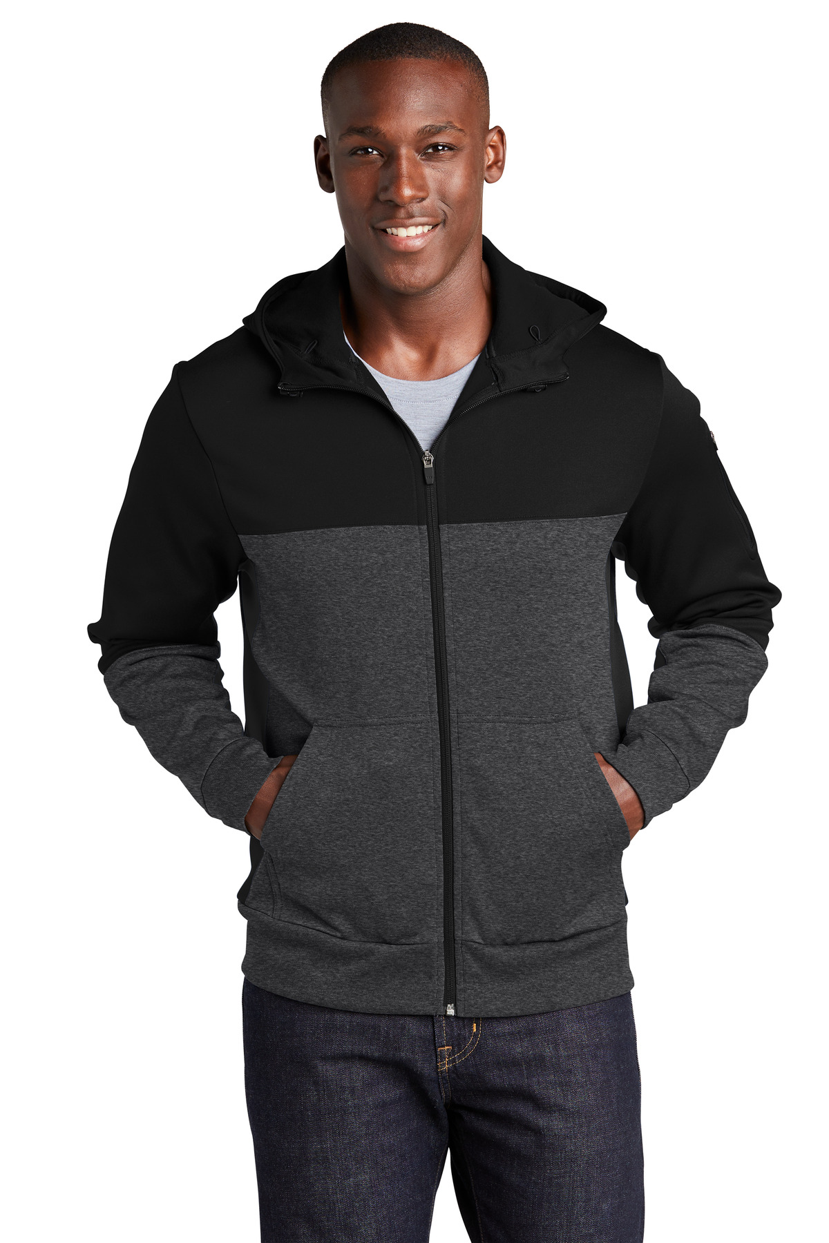Sport-Tek Tech Fleece Colorblock Full-Zip Hooded Jacket. ST245