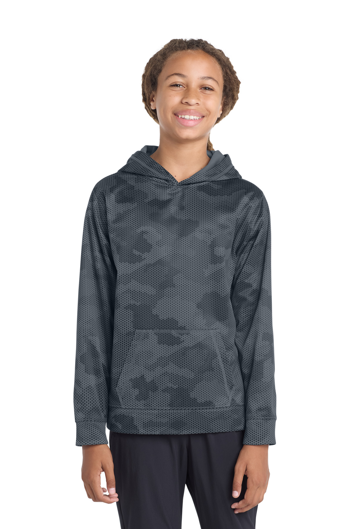 Sport-Tek Youth Sport-Wick CamoHex Fleece Hooded Pullover.  YST240